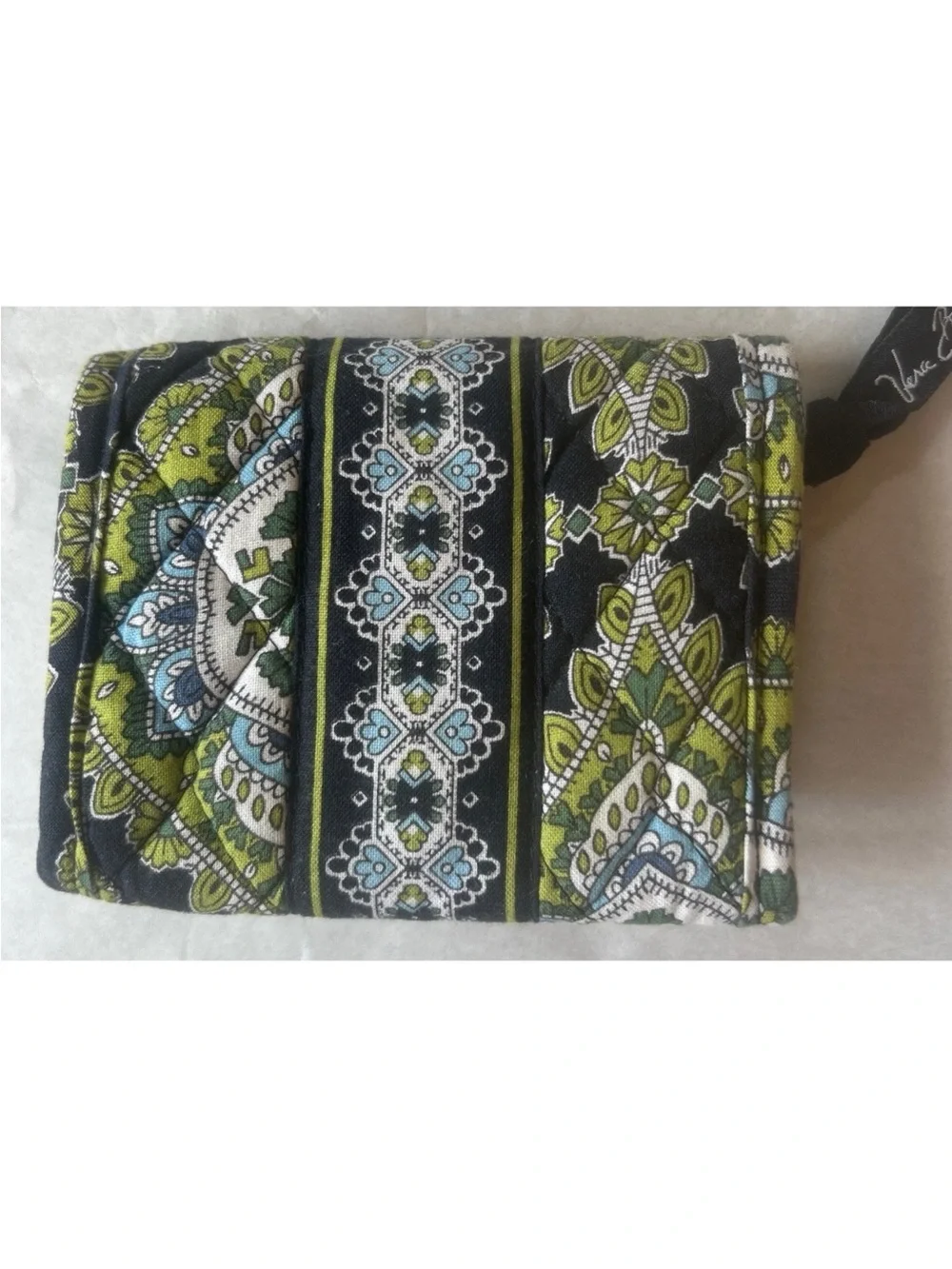 Vera Bradley Trifold Cambridge Wallet Green Navy Blue Floral Made in USA Retired